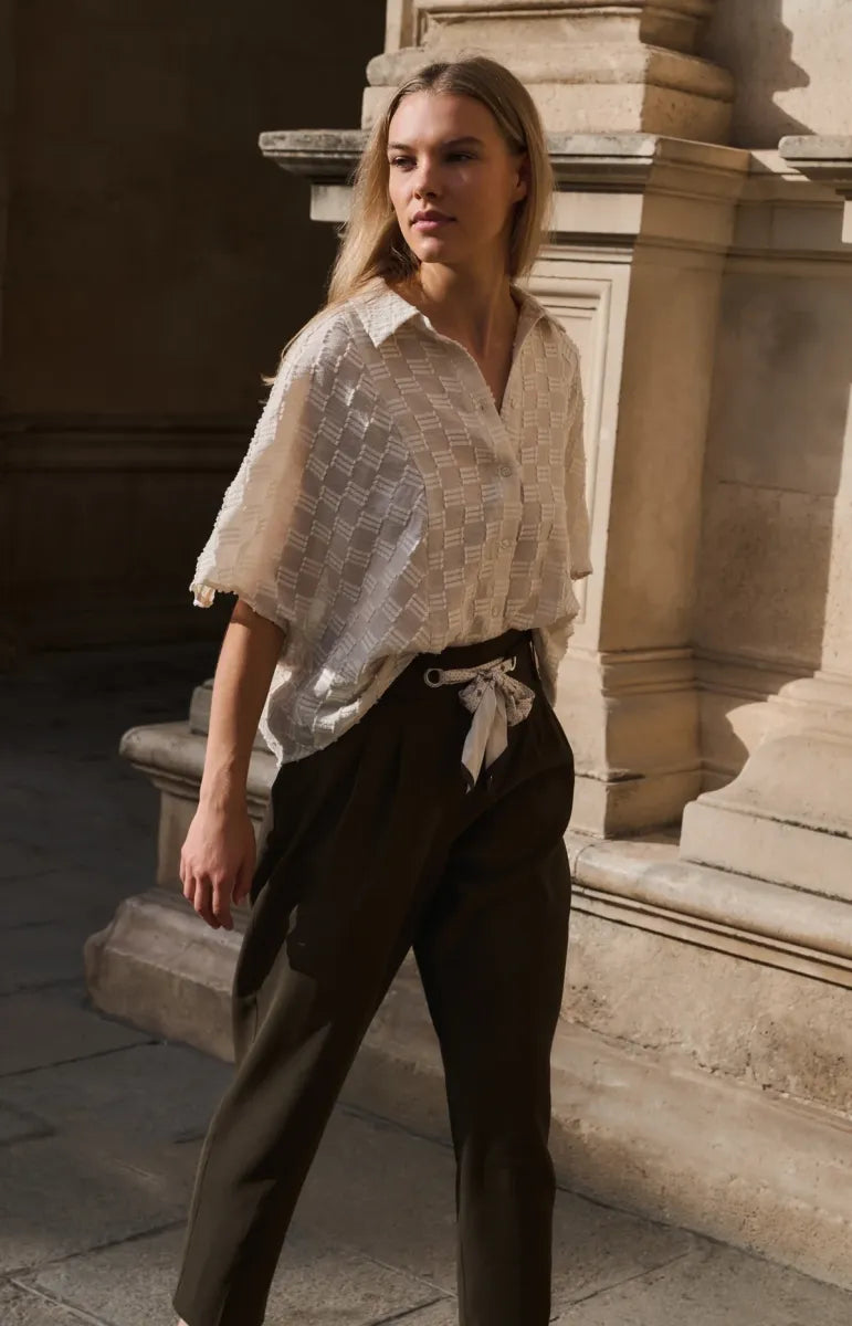 YAYA Jacquard Blouse Korte Mouwen
