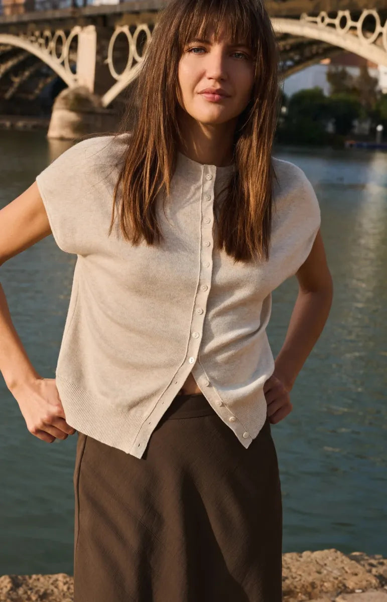 YAYA Vest Met Korte Mouwen - Beige Melange