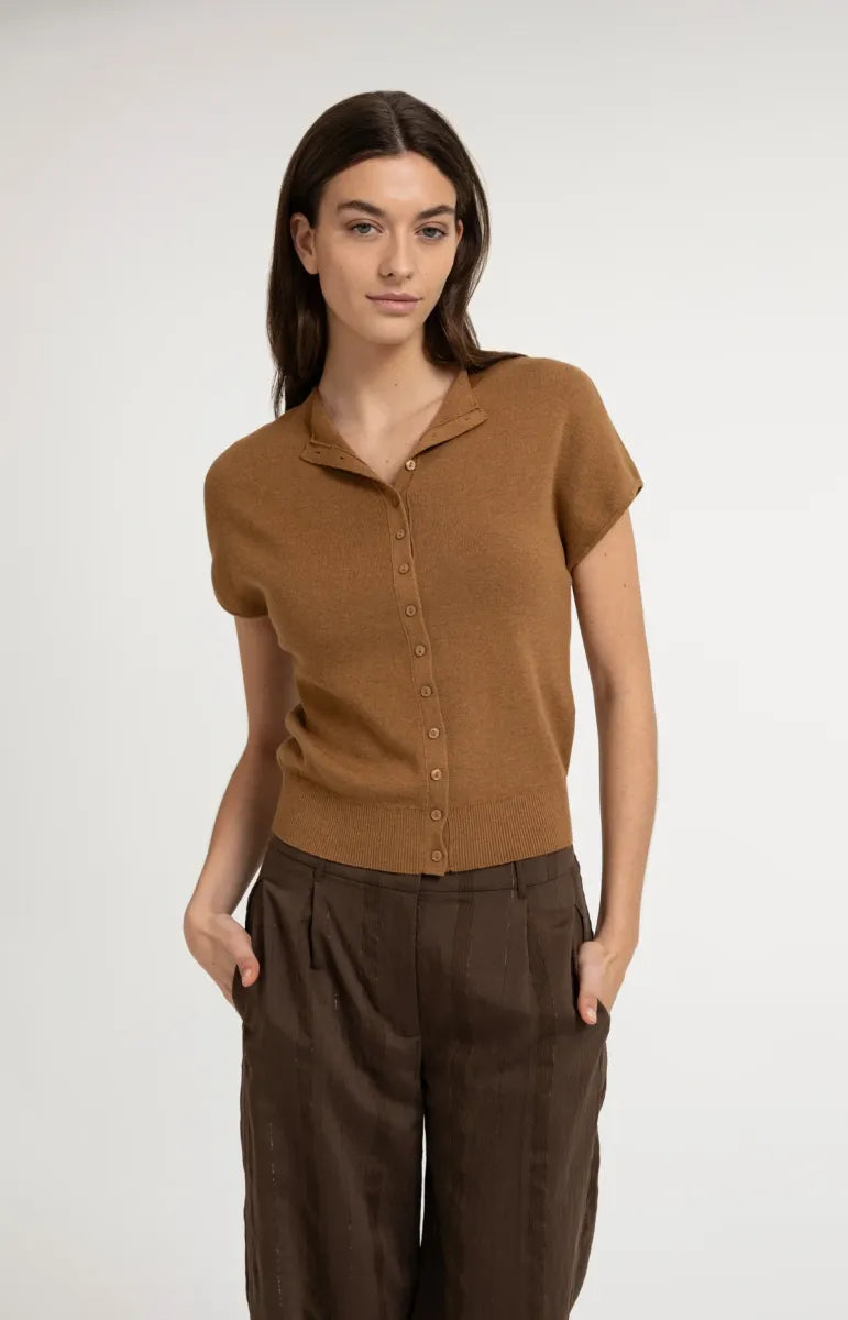 YAYA Vest Met Korte Mouwen - Foxtrot Brown Melange