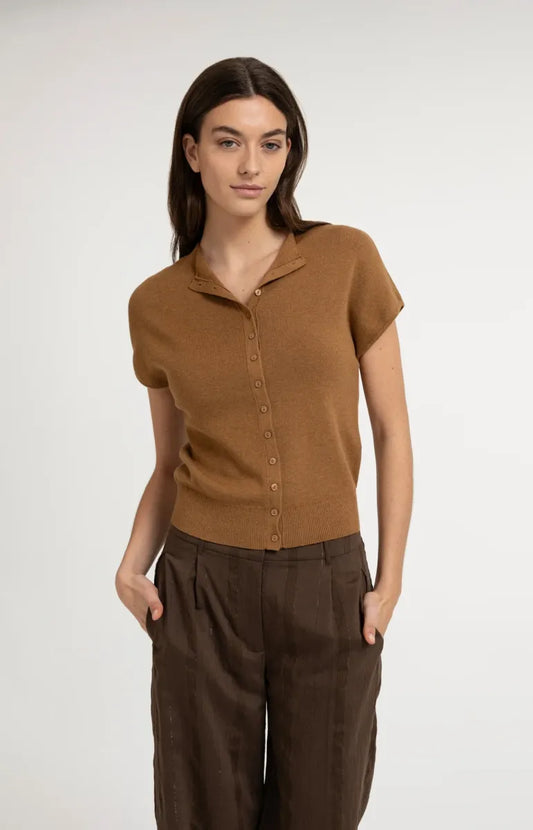 YAYA Vest Met Korte Mouwen - Foxtrot Brown Melange