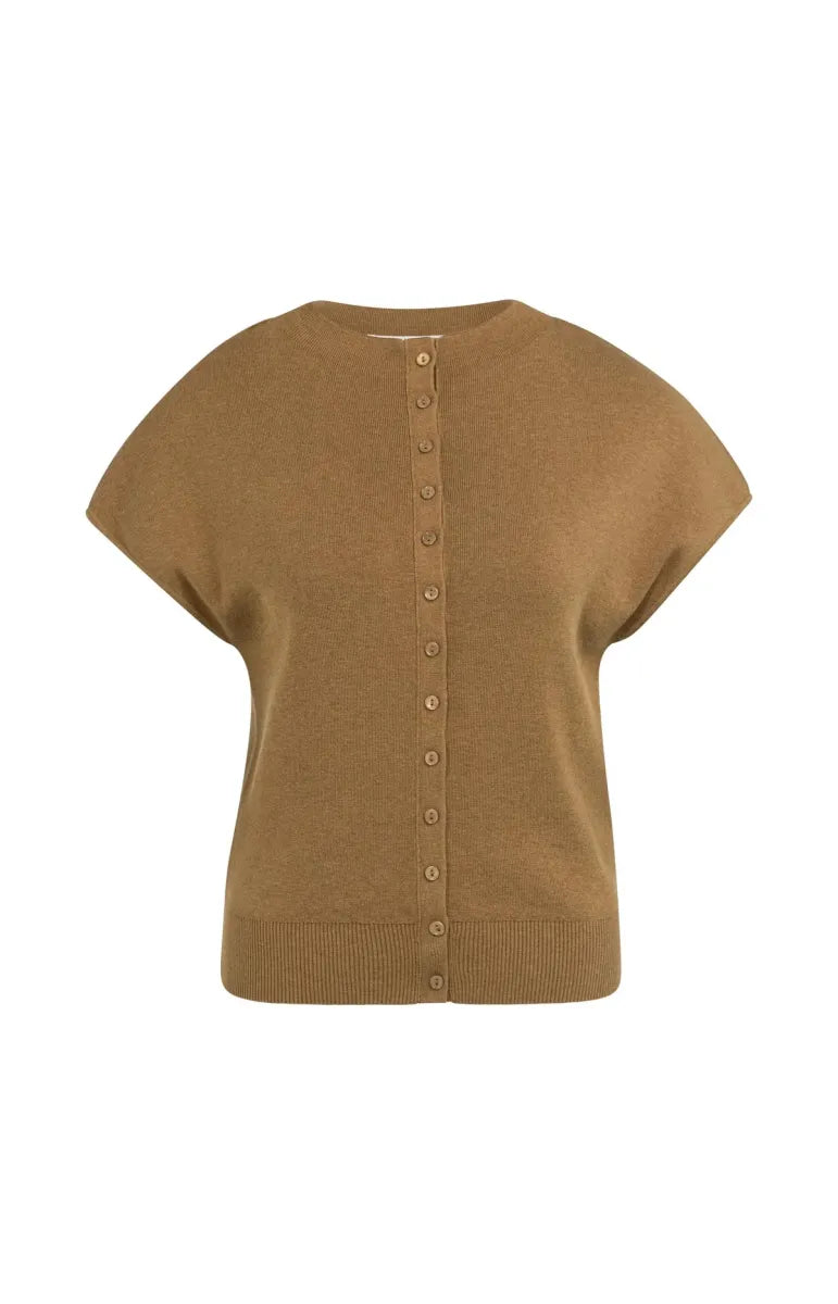 YAYA Vest Met Korte Mouwen - Foxtrot Brown Melange