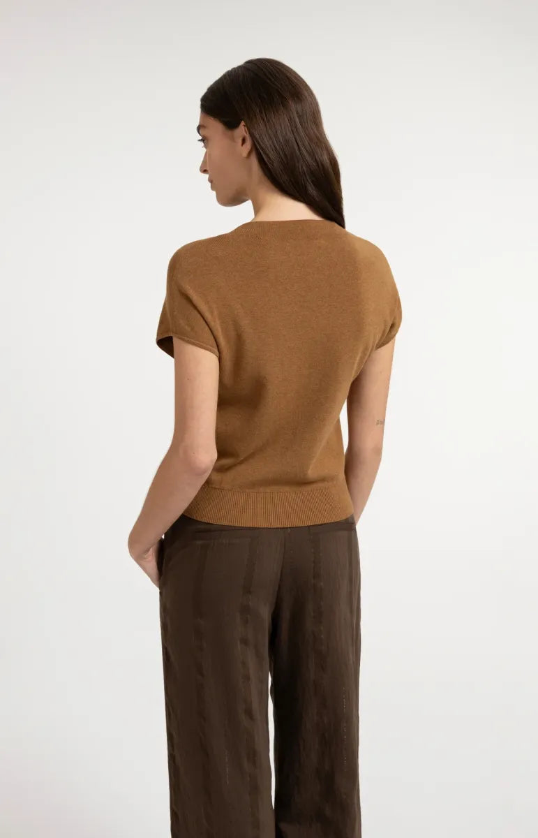 YAYA Vest Met Korte Mouwen - Foxtrot Brown Melange