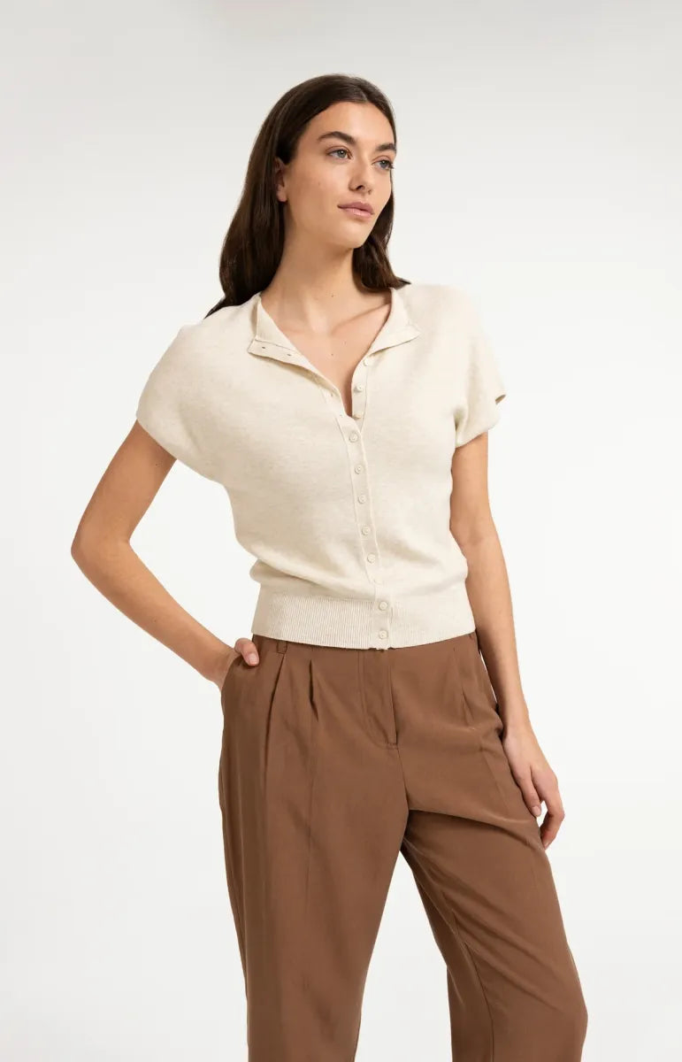 YAYA Vest Met Korte Mouwen - Beige Melange