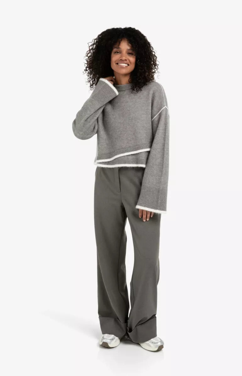 YAYA Contrast Lines Sweater