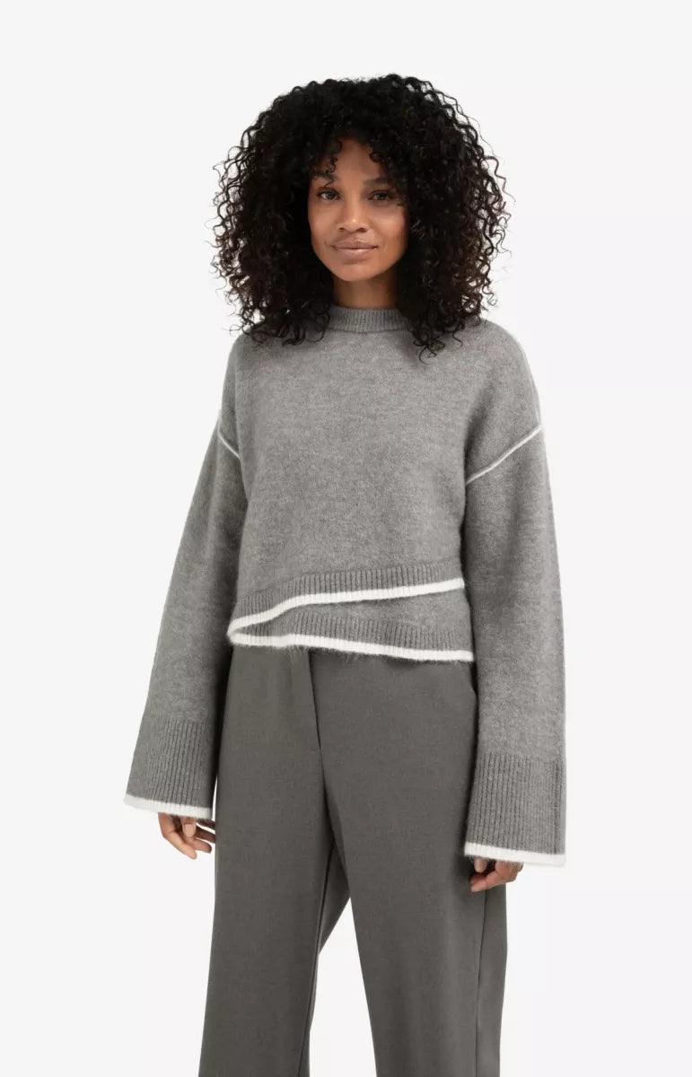 YAYA Contrast Lines Sweater
