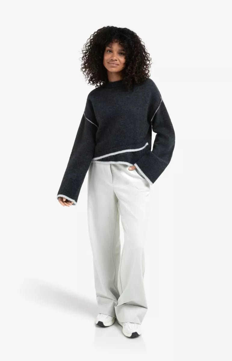 YAYA Contrast Lines Sweater - Blue Melange