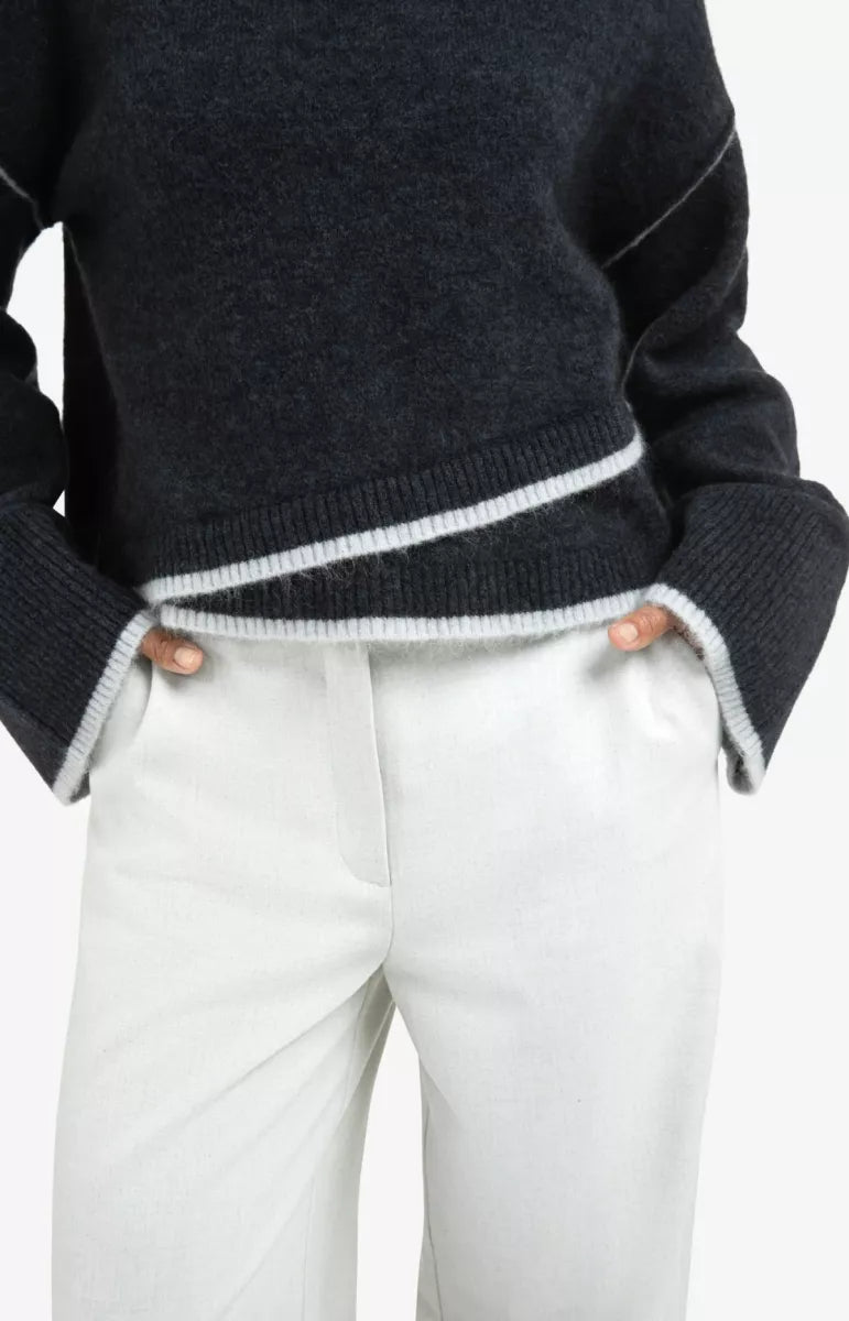 YAYA Contrast Lines Sweater - Blue Melange