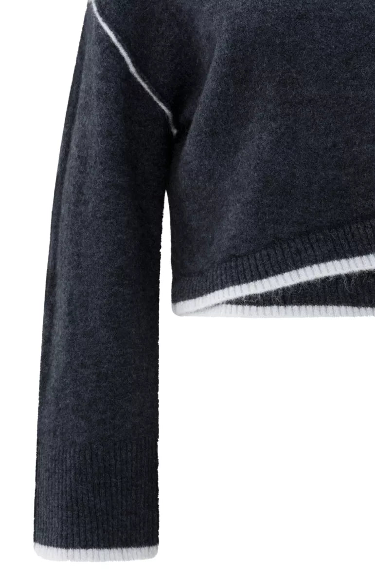 YAYA Contrast Lines Sweater - Blue Melange