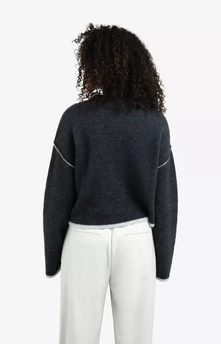 YAYA Contrast Lines Sweater - Blue Melange