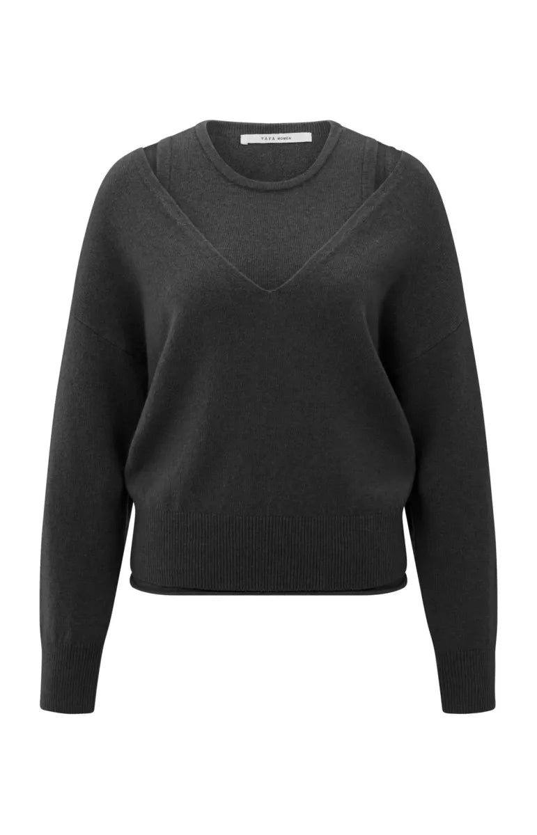YAYA Deep V-Neck Sweater