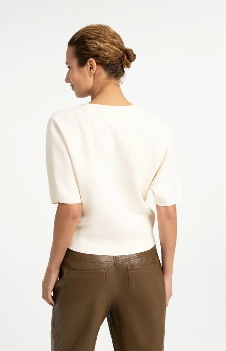 YAYA Gebreide Bomberkraag Top - Off White