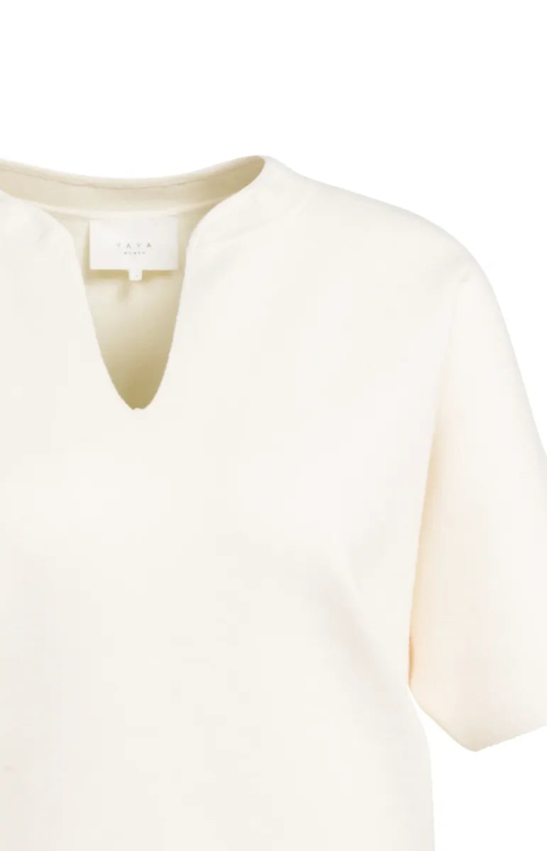 YAYA Gebreide Bomberkraag Top - Off White
