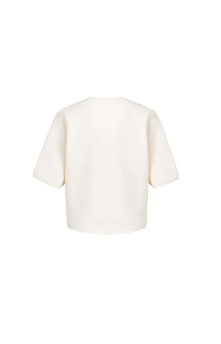 YAYA Gebreide Bomberkraag Top - Off White