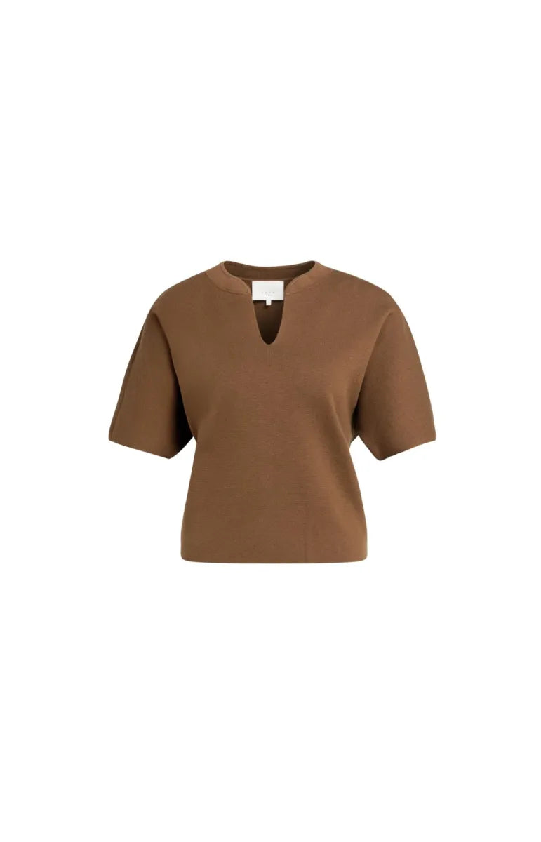 YAYA Gebreide Bomberkraag Top - Bison Brown