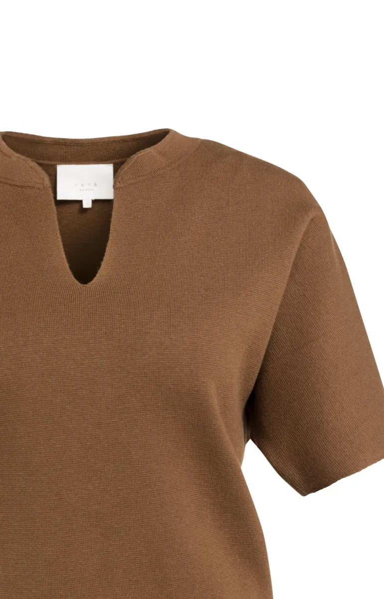 YAYA Gebreide Bomberkraag Top - Bison Brown