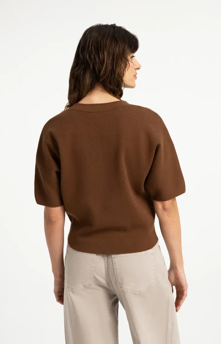 YAYA Gebreide Bomberkraag Top - Bison Brown