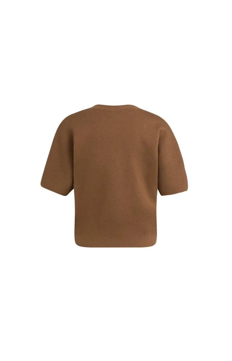 YAYA Gebreide Bomberkraag Top - Bison Brown