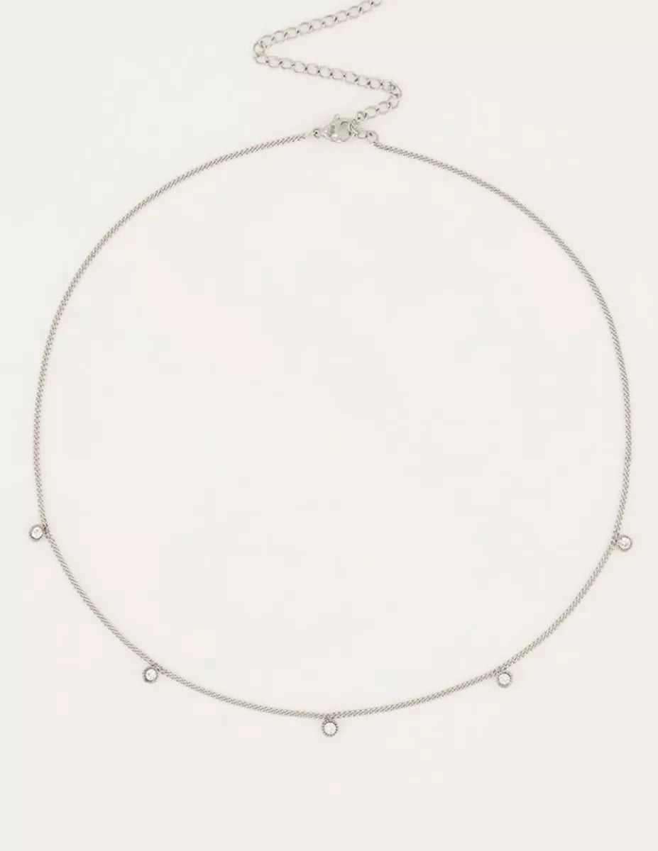MY JEWELLERY Ketting Vijf Strass Steentjes - Zilver