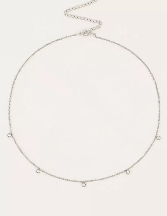 MY JEWELLERY Ketting Vijf Strass Steentjes - Zilver