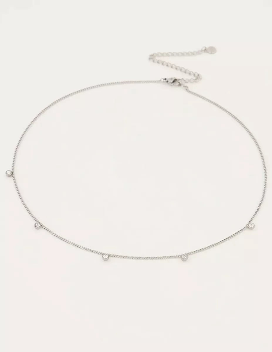 MY JEWELLERY Ketting Vijf Strass Steentjes - Zilver