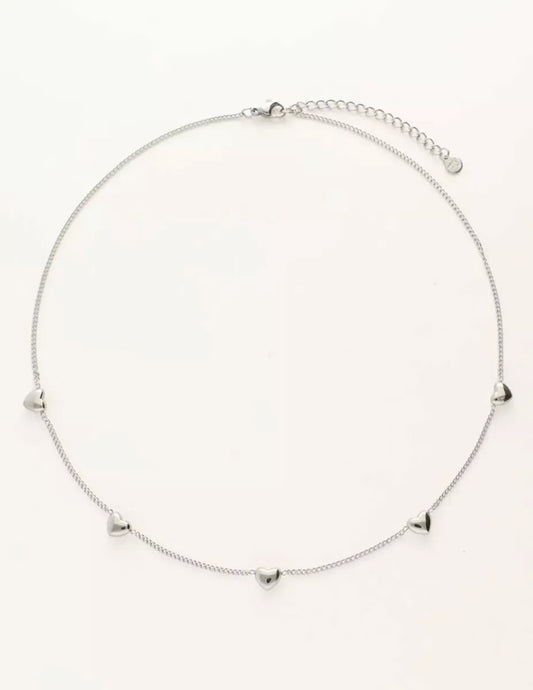 MY JEWELLERY Ketting Met 5 Hartjes - Zilver