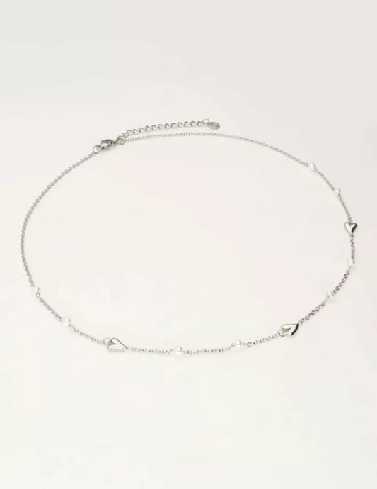MY JEWELLERY Ketting Met Hartjes & Parels - Zilver