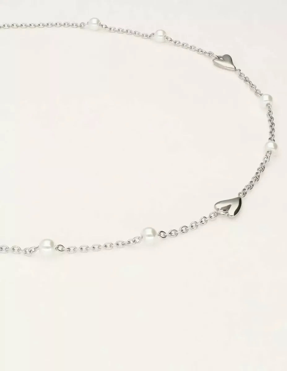 MY JEWELLERY Ketting Met Hartjes & Parels - Zilver