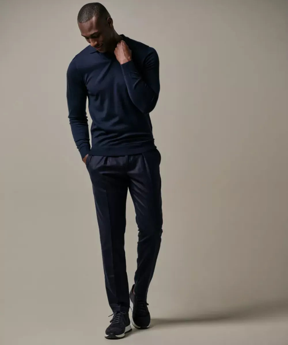 PROFUOMO Merino Open Kraag Polo - Navy
