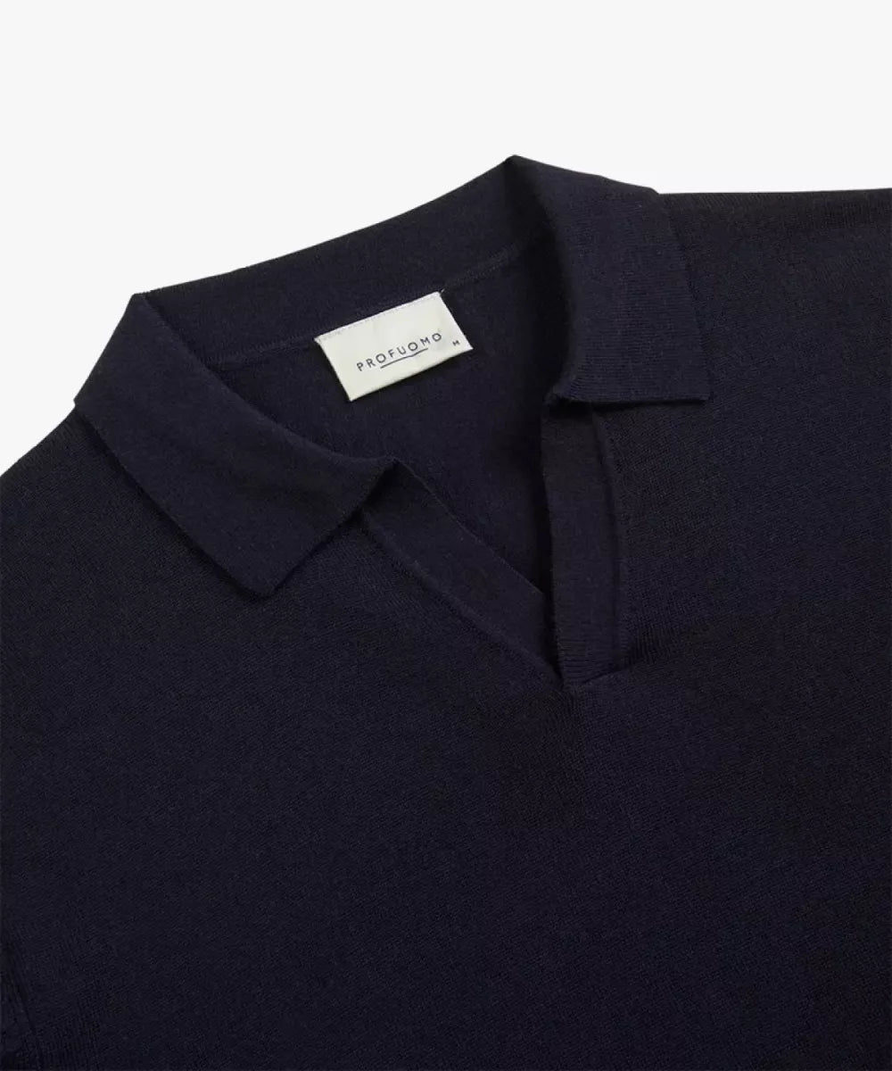 PROFUOMO Merino Open Kraag Polo - Navy