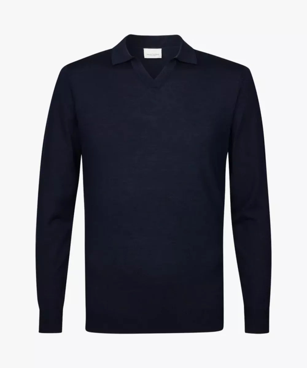 PROFUOMO Merino Open Kraag Polo - Navy