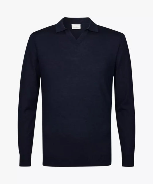 PROFUOMO Merino Open Kraag Polo - Navy