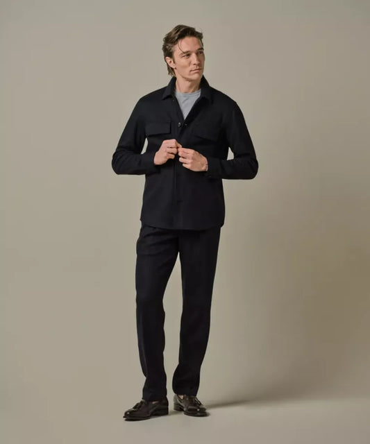 PROFUOMO Navy Wol Knitted Overshirt - Navy