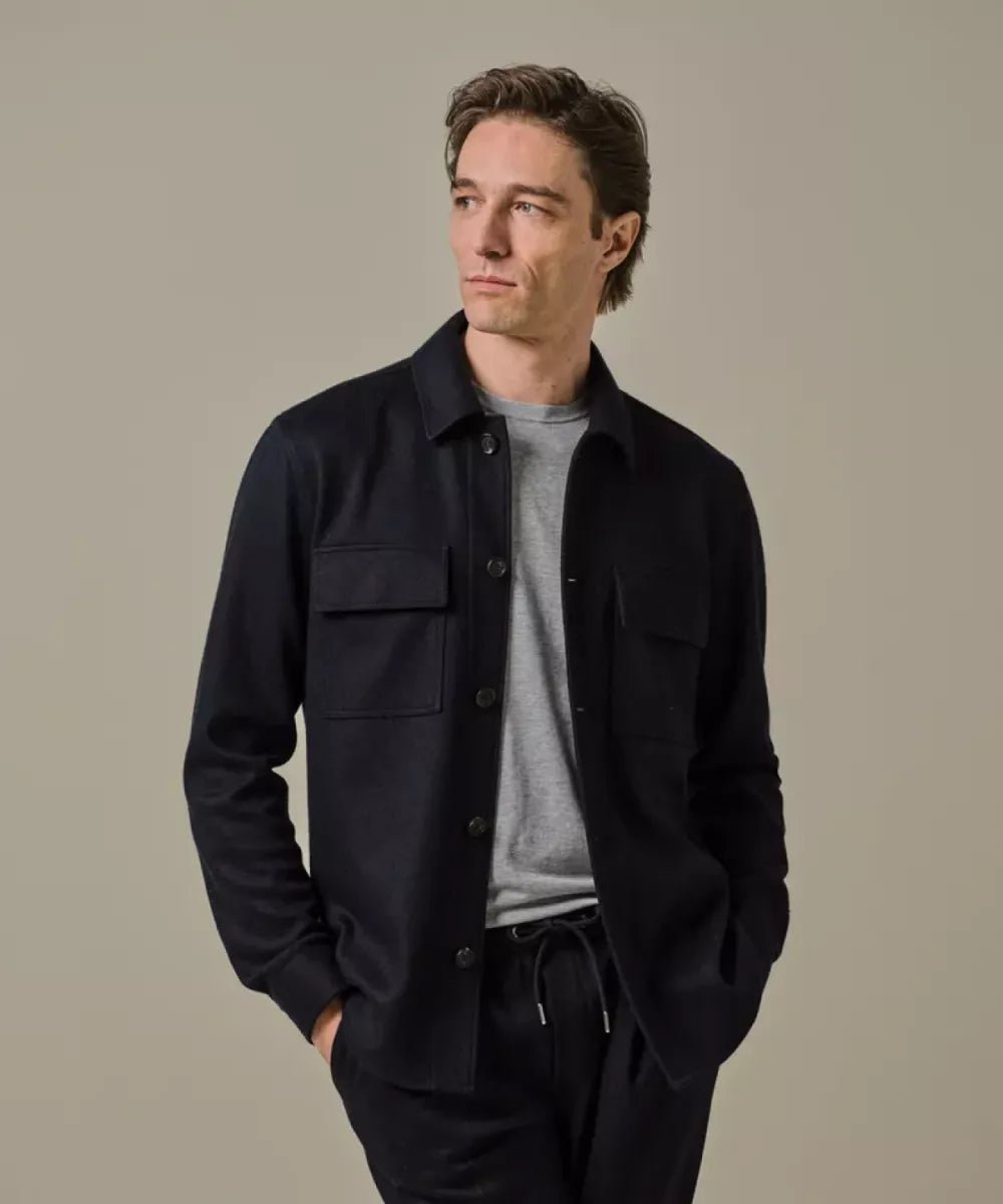 PROFUOMO Navy Wol Knitted Overshirt - Navy
