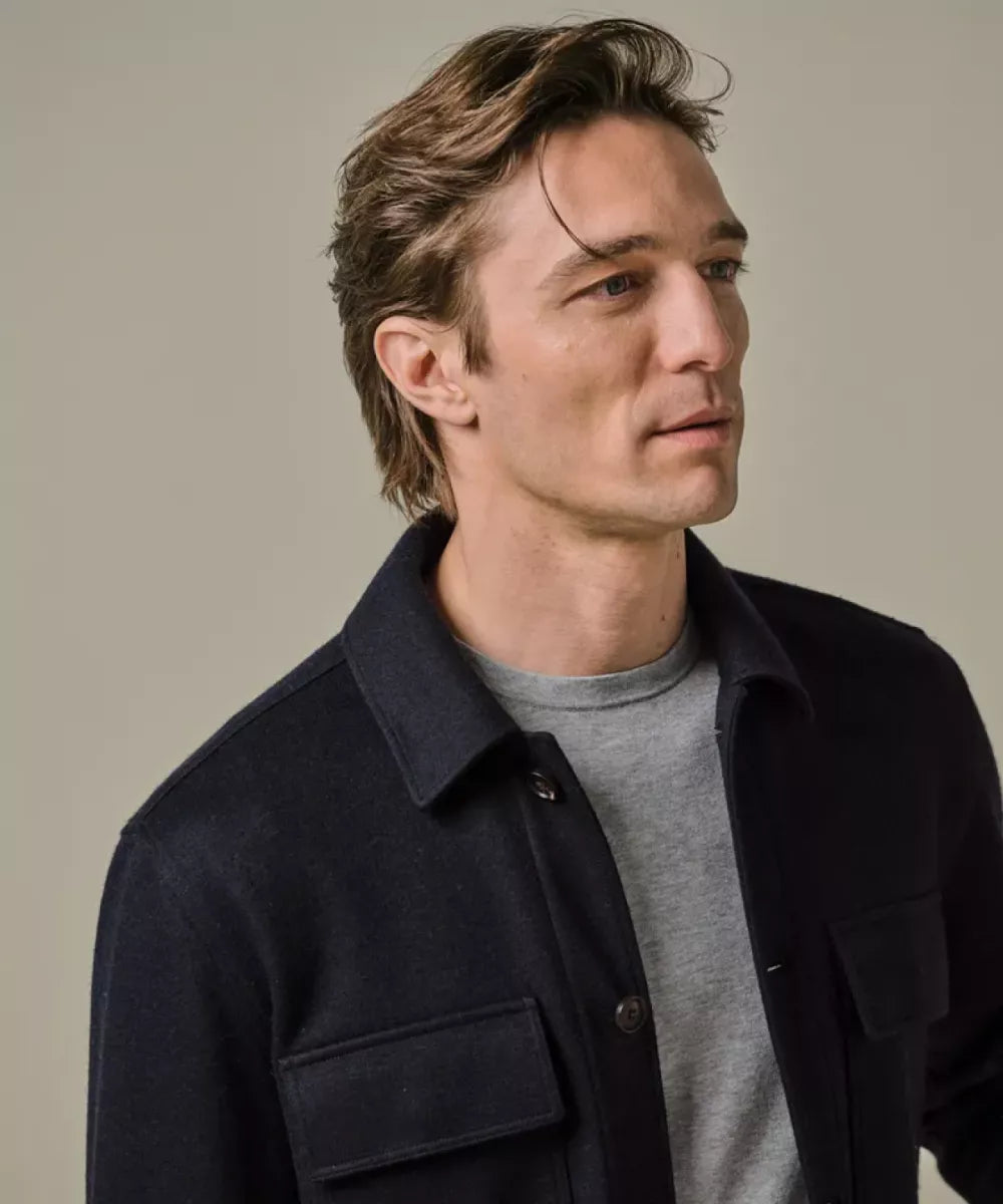 PROFUOMO Navy Wol Knitted Overshirt - Navy