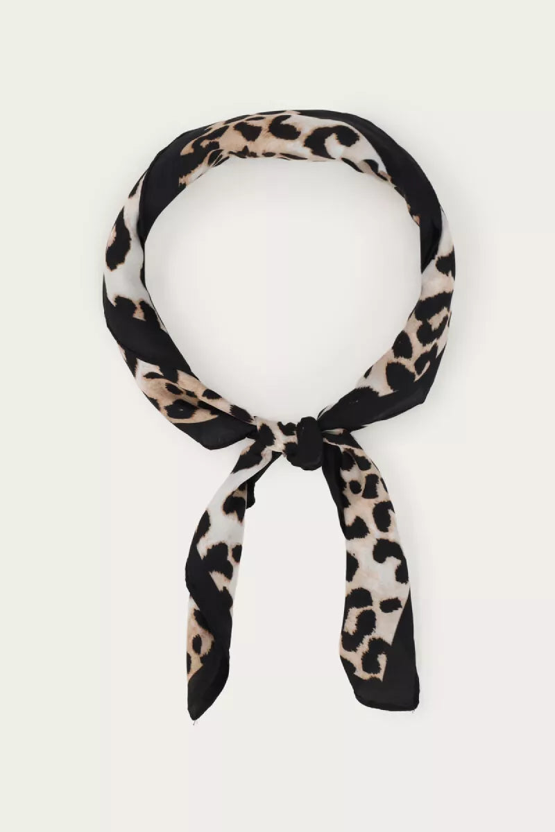 MY JEWELLERY Black Satin Scarf Leopard Print