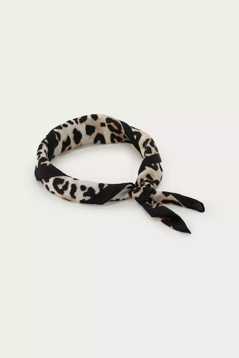 MY JEWELLERY Black Satin Scarf Leopard Print