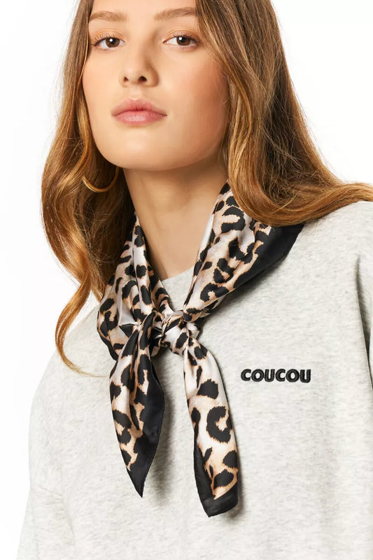 MY JEWELLERY Black Satin Scarf Leopard Print