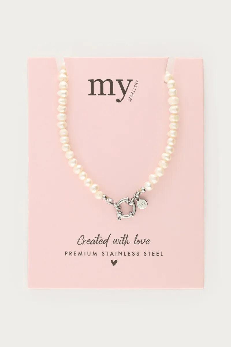MY JEWELLERY Ketting Slotje & Zoetwaterparels - Zilver