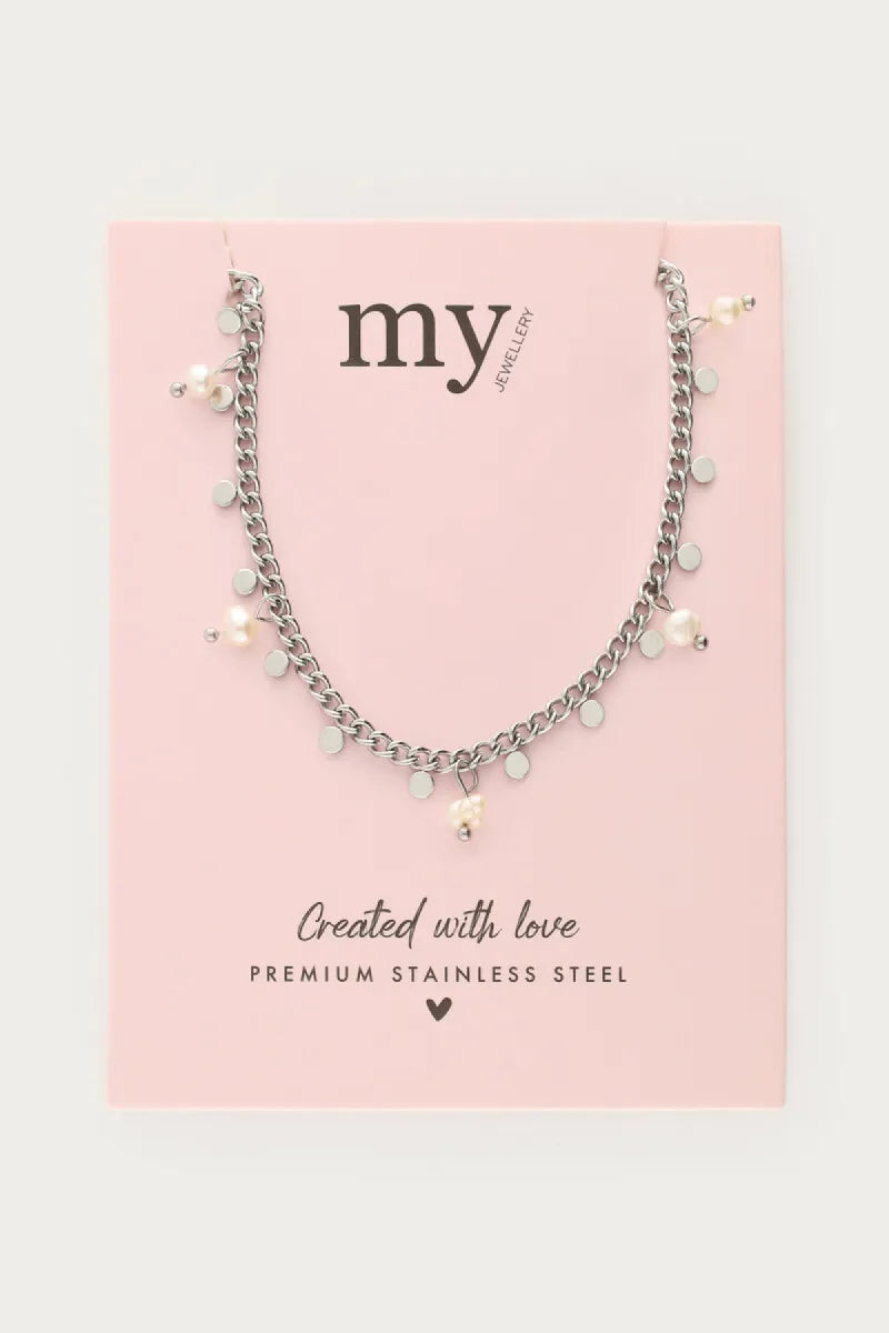 MY JEWELLERY Ketting Kleine Munten & Zoetwaterparels - Zilver