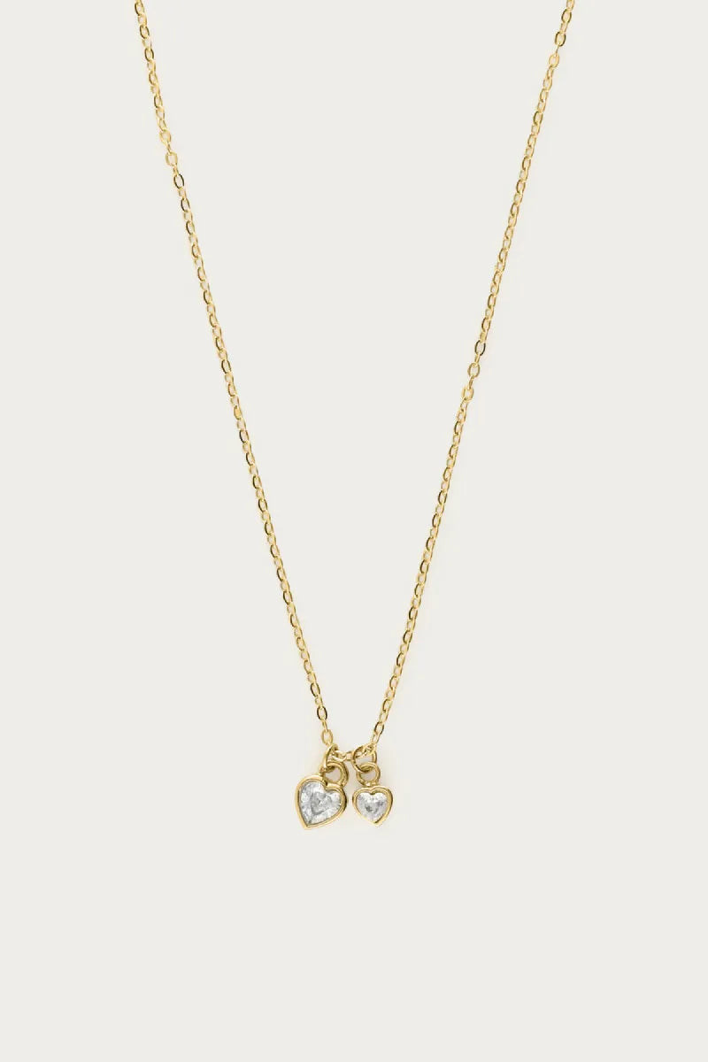 MY JEWELLERY Ketting Twee Strass Hartjes - Goud