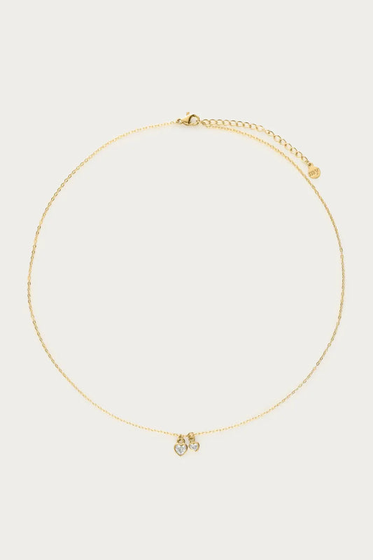 MY JEWELLERY Ketting Twee Strass Hartjes - Goud