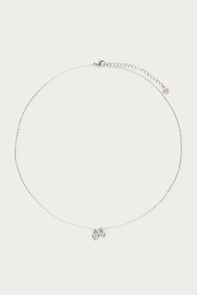 MY JEWELLERY Ketting Twee Strass Hartjes - Zilver