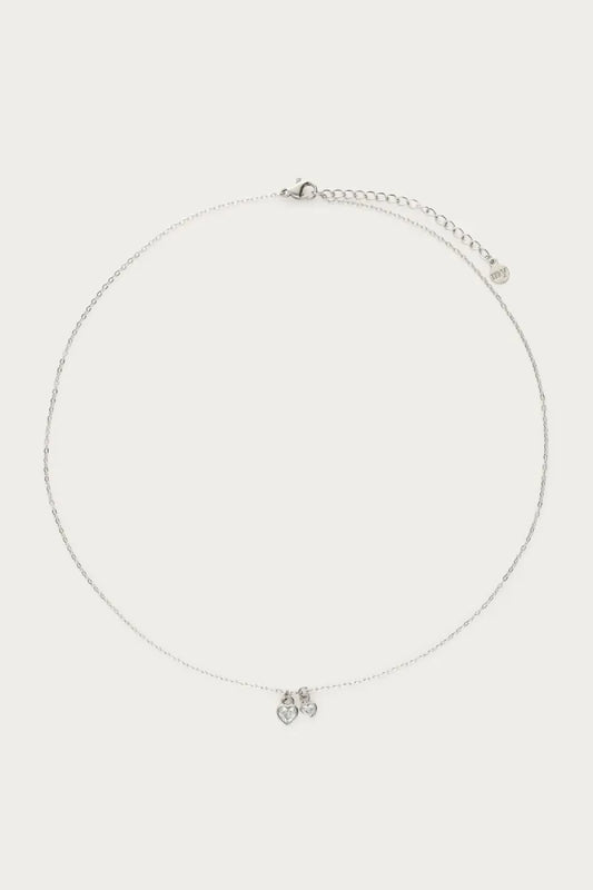 MY JEWELLERY Ketting Twee Strass Hartjes - Zilver