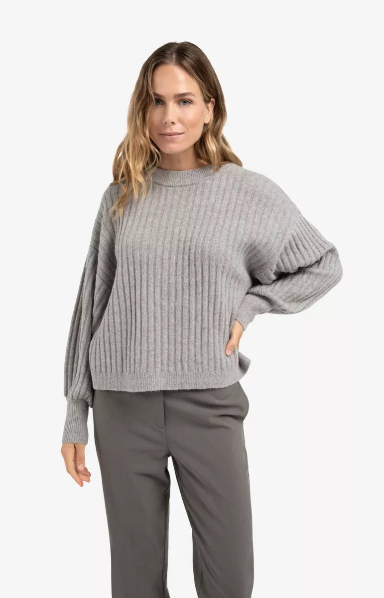 YAYA Ribbed Sweater With Round Neck