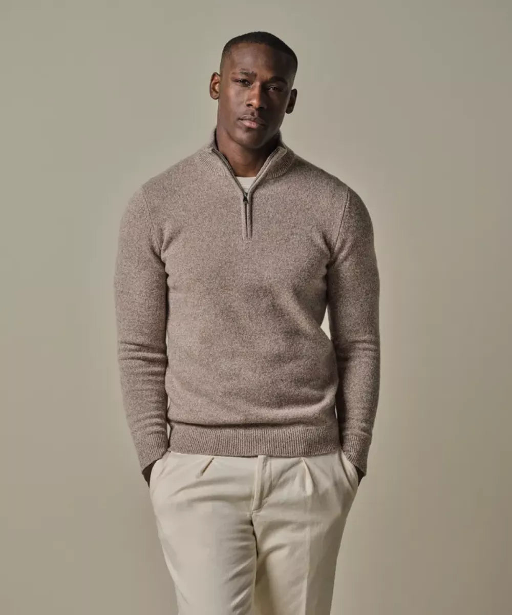 PROFUOMO Wollen Half Zip - Zand
