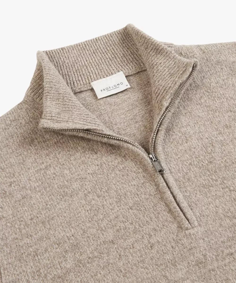PROFUOMO Wollen Half Zip - Zand