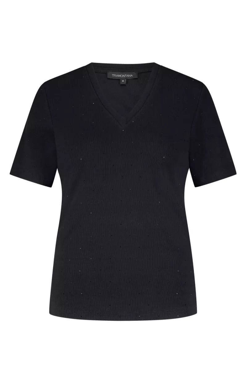 TRAMONTANA Rhinestone V-Neck Top
