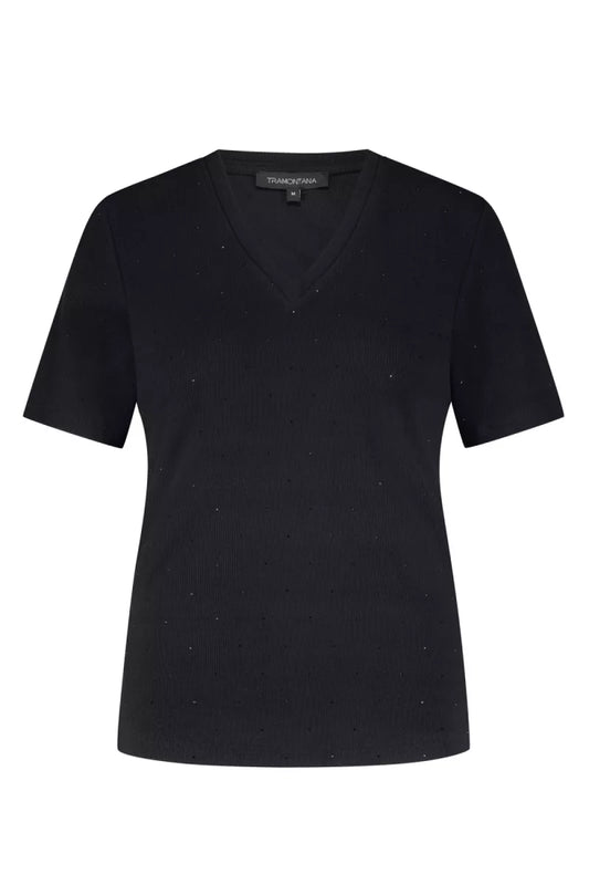 TRAMONTANA Rhinestone V-Neck Top